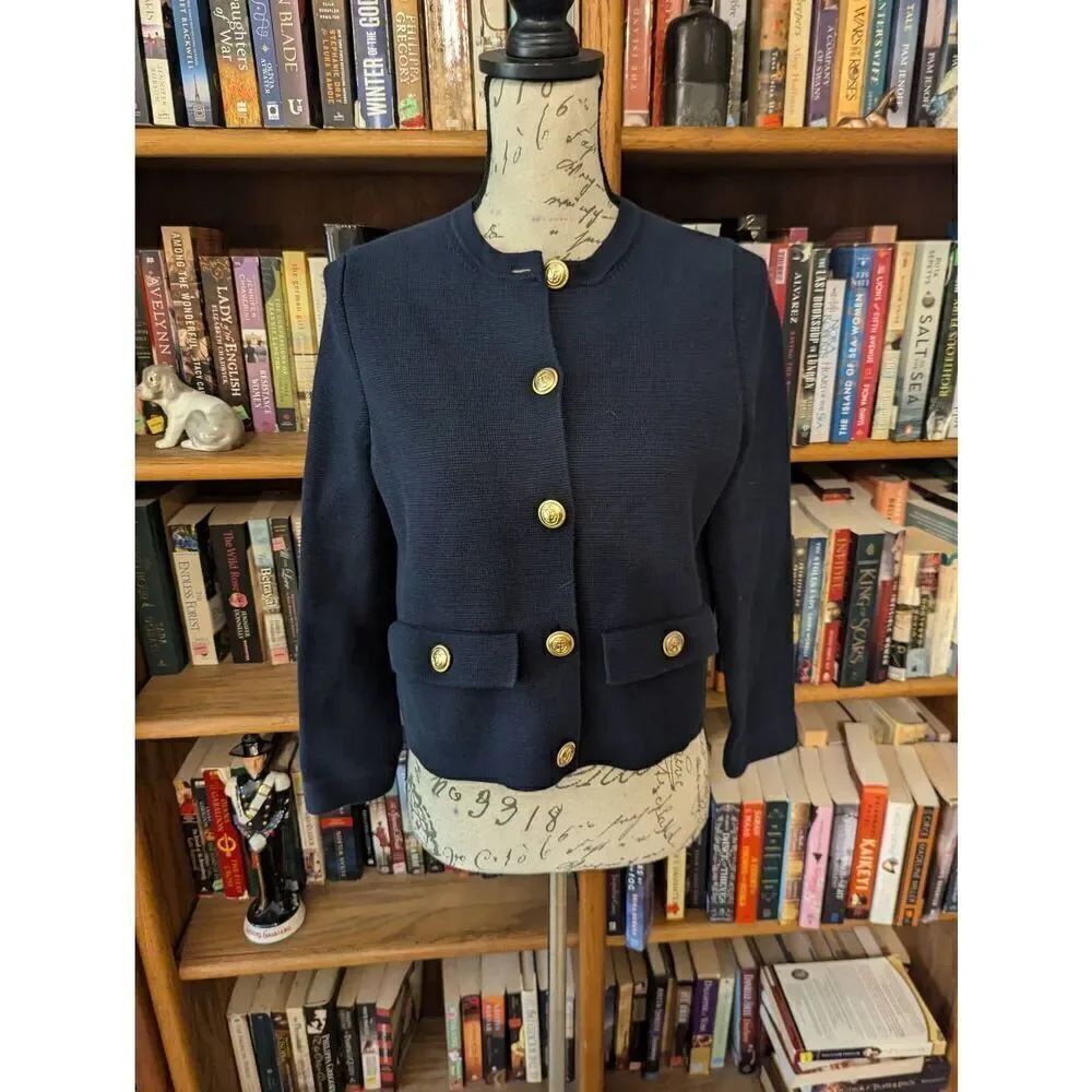 Boden Women’s U.S. 4 Navy Blue Holly Cardigan Sweater Gold Buttons Pockets